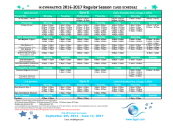 IK GYMNASTICS 2016-2017 Regular Season CLASS SCHEDULE