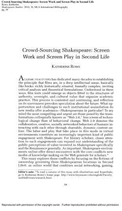 Crowd-Sourcing Shakespeare: Screen Work and Screen Play in