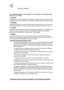 Best Value Statement As a governing Body we will endeavour to