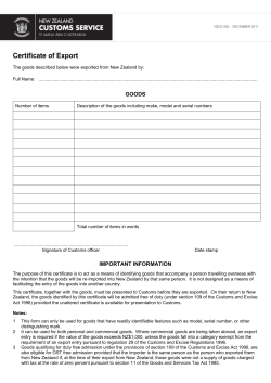 NZCS 502 - Certificate of export