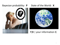 Bayesian probability: P State of the World: X P(X | your information I)