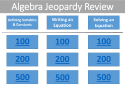 Algebra Jeopardy Review Defining Variables