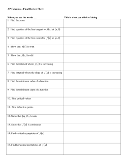 AP Calculus &ndash; Final Review Sheet