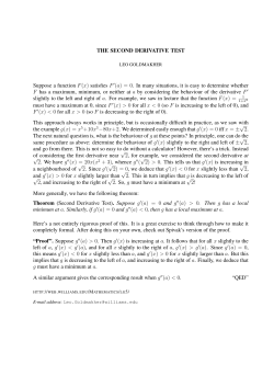 THE SECOND DERIVATIVE TEST Suppose a function F(x) satisfies