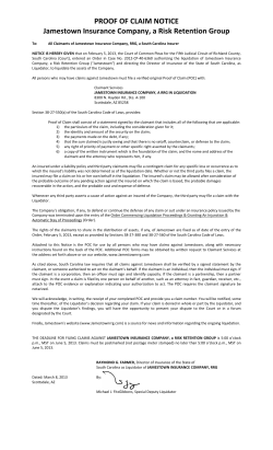 Proof of Claim Notice - Jamestown Insurance Company a RRG in