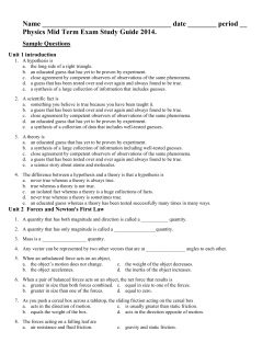 Conceptual Physics Mid Term Exam Study Guide 2014 Key Unit 1