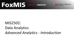 Advanced Analytics &ndash; Introduction