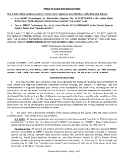 PROOF OF CLAIM AND RELEASE FORM This Proof of Claim and