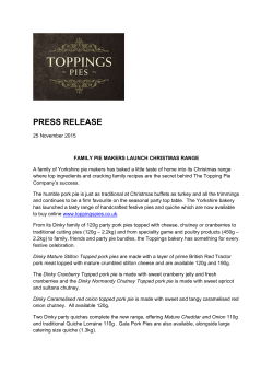 PRESS RELEASE 25 November 2015 FAMILY PIE MAKERS