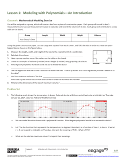 Lesson 1: Modeling with Polynomials&mdash;An Introduction