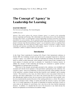 The Concept of `Agency` in Leadership for Learning