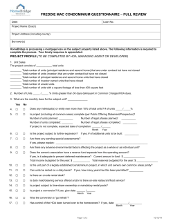 Condo Questionnaire Full Review Freddie Mac (Applications Dated