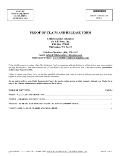 PROOF OF CLAIM AND RELEASE FORM