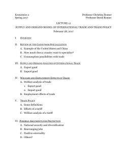 Lecture 12 Supply and Demand Model of International Trade and