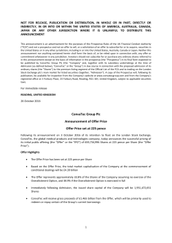 ConvaTec Group Plc Announcement of Offer Price Offer Price set at