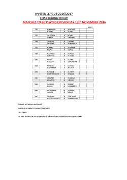 WINTER LEAGUE 2016/2017 FIRST ROUND DRAW MATCHES TO