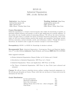 ECON 35 Industrial Organization MW, 2-3:30