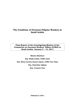 The Condition of Overseas Filipino Workers in Saudi Arabia