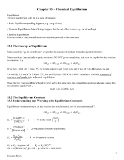 Chapter 15 &ndash; Chemical Equilibrium