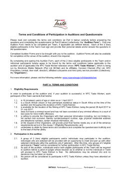 Terms and Conditions of Participation in Auditions and