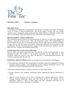 POSITION TITLE: Volunteer Coordinator