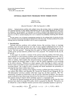 OPTIMAL SELECTION PROBLEM WITH THREE STOPS 1