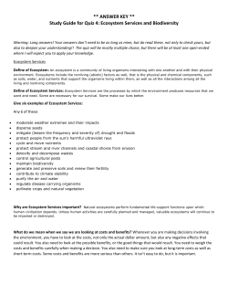ANSWER KEY ** Study Guide for Quiz 4: Ecosystem Services and