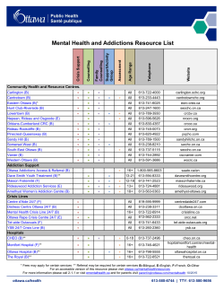 Mental Health and Addictions Resource List - Ottawa
