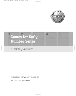 Games for Early Number Sense - Contexts for Learning Mathematics