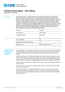 Contact Centre Agent &ndash; One Sitting