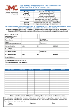 John McVeity Centre Registration Form &ndash; Season 1 2015
