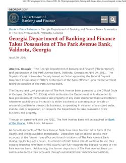Georgia Department of Banking and Finance Takes Possession of