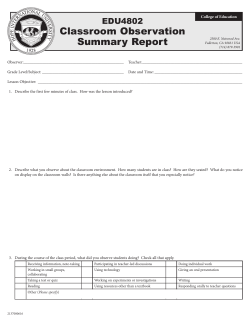 Classroom Observation Summary Report