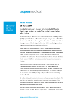 Media Release 28 March 2017 Australian company chosen to help