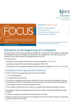 Focus issue four - decisions at the beginning of a complaint