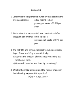 Section 3.2 1. Determine the exponential function that satisfies the