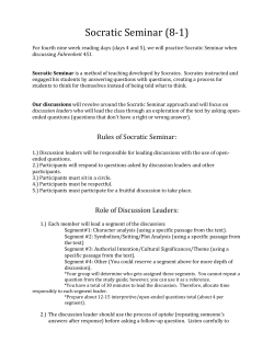Socratic Seminar (8-1) For fourth nine week reading days (days 4