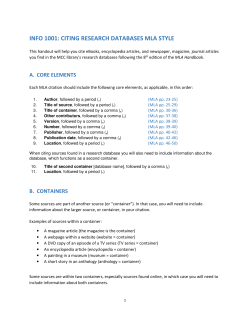 INFO 1001: CITING RESEARCH DATABASES MLA STYLE