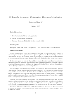 Syllabus for the course: Optimization Theory and Application