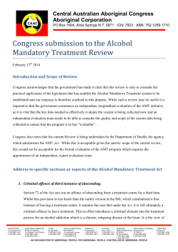 Congress submission to the Alcohol Mandatory Treatment Review