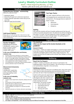 Level 5: Weekly Curriculum Outline Week 7: Week beginning