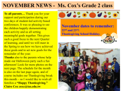 Thanksgiving School Holiday. Gr. 2 News Claire Cox OCTOBER