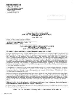 For Official Use Only CIGNA HEALTHCARE PHYSICIAN