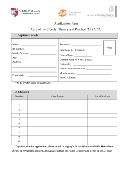 Application form Care of the Elderly: Theory and
