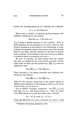 79 NOTE ON INTERCHANGE OF ORDER OF LIMITS* There exist a