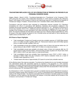 touchstone replaces 219% of 2015 production in trinidad on proved