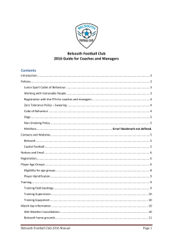 Belsouth Football Club 2016 Guide for Coaches and Managers