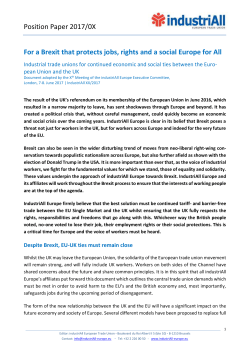 Despite Brexit, EU-UK ties must remain close - industriAll