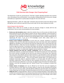 FLSA Overtime Rule Changes: Start Preparing Now!