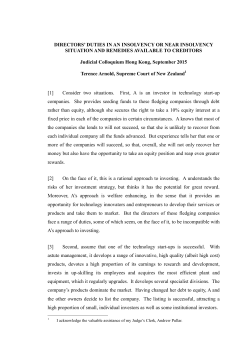 Directors` Duties in an Insolvency or Near Insolvency Situation and